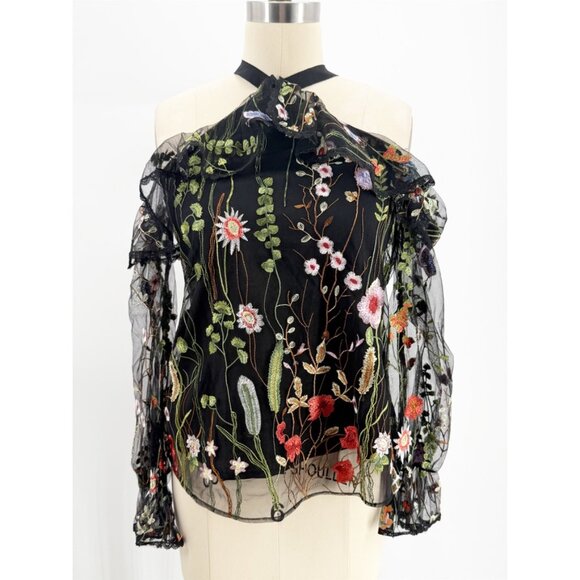 ALEXIS Kylie Black Floral Embroidered Sheer Long Sleeve Blouse Size S - Picture 2 of 11